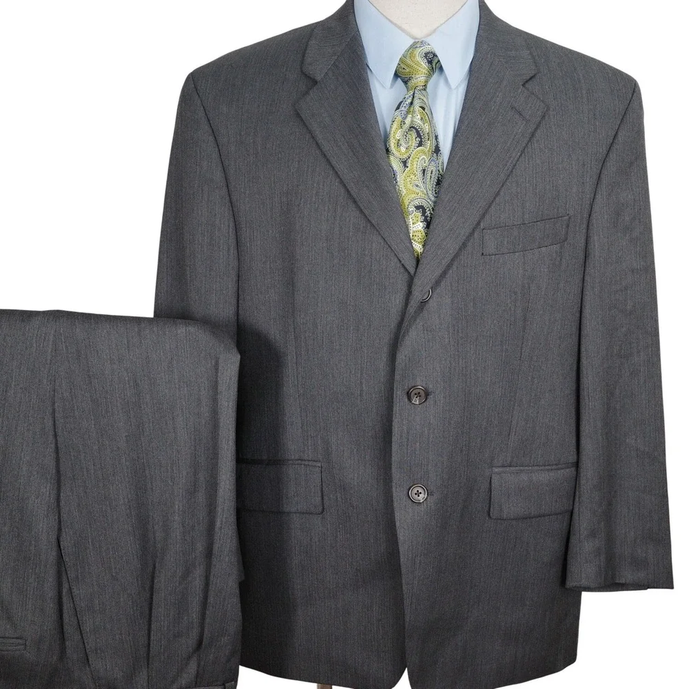 Ralph Ralph Lauren Suit Men 46 40W 26L Charcoal Gray Herringbone Career Wool